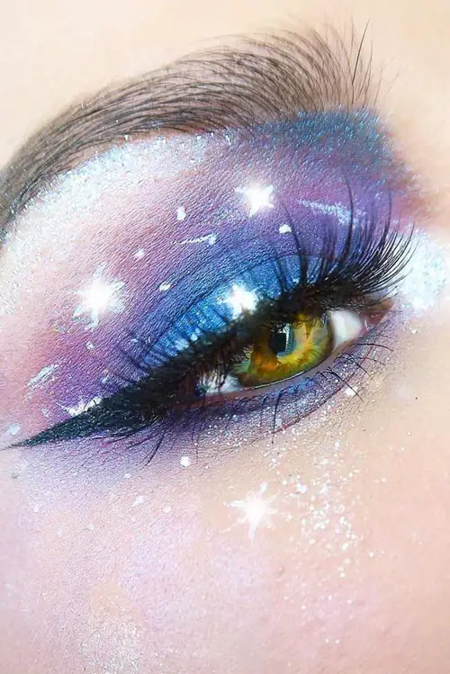 Galaxy Eyes with Floating Gems Makeup