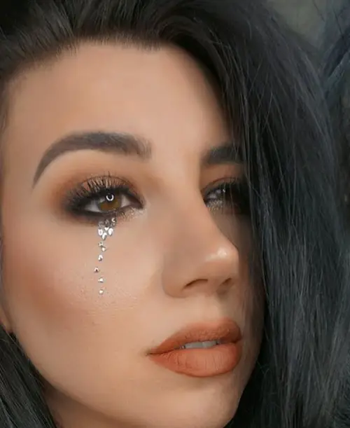 Tear Drop Rhinestone Trails Makeup Look